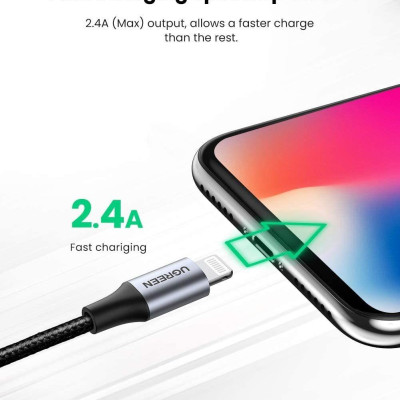 Ugreen UG60159US291TK 0.25m màu trắng cáp USB 2.0 A ra Lightning MFI đầu bọc nhôm mà nickel chống nhiễu 25cm - HÀNG CHÍNH HÃNG