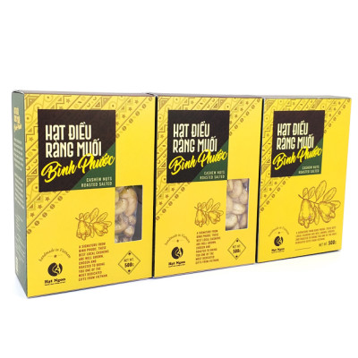 Hạt Điều không vỏ lụa rang muối Bình Phước, loại A+, hộp giấy 500g chuyên tặng người nước ngoài.