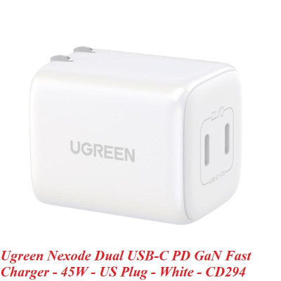 Ugreen UG15331CD294TK 45W Bộ sạc nhanh Nexode GaN 2 cổng USB Type-C PD3.0 Màu Trắng chuẩn cắm US foldable - HÀNG CHÍNH HÃNG