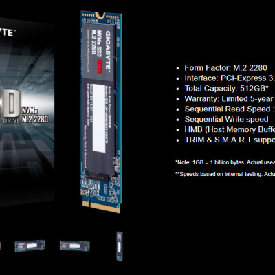 Ổ cứng SSD Gigabyte 512GB M.2 PCIe NVMe Gen3x4  - Hàng chính hãng