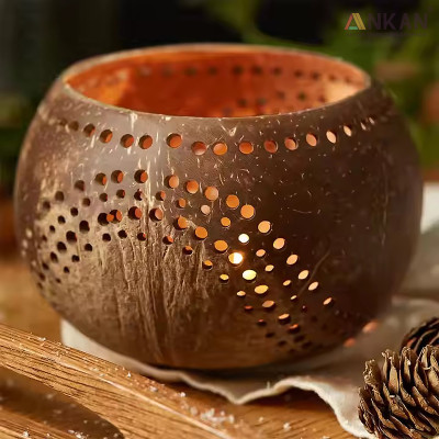Đèn Gáo Dừa Đựng Nến Tealight Handmade Đèn Decor Tự Nhiên Trang Trí Spa Cafe Homestay