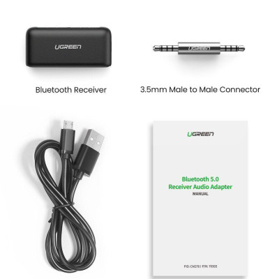 Ugreen UG70303CM276TK jack 3.5mm 5.0 bộ nhận Bluetooth dùng cho xe hơi - HÀNG CHÍNH HÃNG