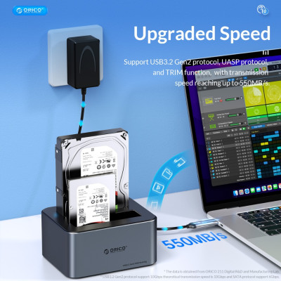 Khay đế ổ cứng ( Docking ) Orico 6626C3 - 2 khe cắm TypeC USB - Hàng Chính Hãng