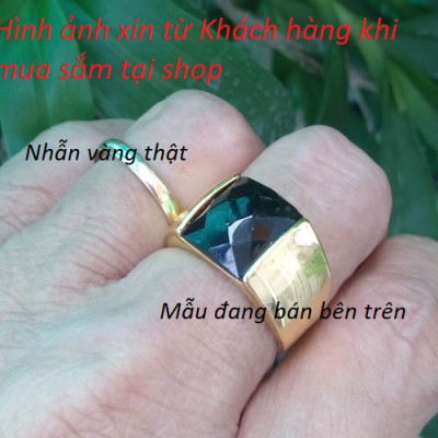 Nhẫn xoàn, Phong cách Âu Mỹ, Màu vàng 18K, Chất liệu hợp kim đính Pha lê tinh thể, mẫu Luxi Green 007M, Kèm hộp đựng Cẩm Tú