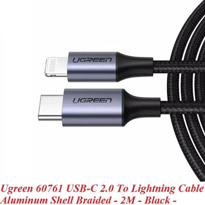 Ugreen UG60761US304TK 2m cáp usb type c ra lightning bọc nhôm chống nhiễu màu đen - HÀNG CHÍNH HÃNG