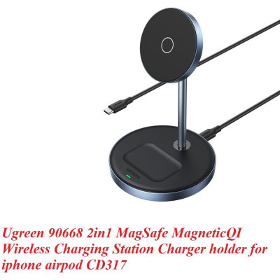 Ugreen UG90668CD317TK 20W MagSafe cho Iphone + air pod Bộ sạc hit từ tính không dây 2 trong 1 Màu Đen - HÀNG CHÍNH HÃNG