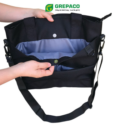 Túi Tote Đeo Vai Nữ Grepaco Vải Bố Canvas Màu Đen Nhiều Ngăn Có Khóa Kéo Đeo Chéo Hoặc Xách Tay Đựng Laptop Phụ Kiện Đi Làm, Đi Học, Đi Du Lịch Thời Trang Hàn Quốc - Hàng Chính Hãng