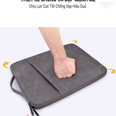 Túi Chống Sốc Laptop Teement TM01 2 Ngăn Có Quai Xách Đứng, Vân Da Mịn Chất Liệu Da Chống Thấm Nước Bảo Vệ Cho Macbook, Laptop, 13 Inch, 14 Inch, 15 Inch, 15.6 Inch- Hàng Chính Hãng 
