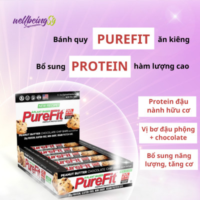 Thanh Bánh PureFit Chocolate Chip Peanut Butter Protein Bổ Sung Năng Lượng, Hỗ Trợ Tăng Cơ, Phục Hồi Sau Tập Luyện - Vị Bơ Đậu Phộng Kết Hợp Với Socola  - Hộp 15 Thanh