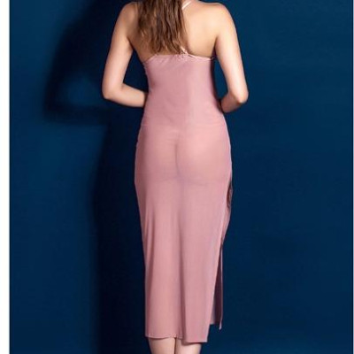 Váy ngủ kiểu dáng dài sexy kèm quần lót - Màu hồng nhạt