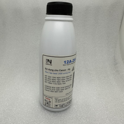 Combo 5 chai Mực Nạp LN 12A-26A dùng cho máy in Canon 2900, Hp 1020,... đậm đẹp, ít thải 140g + 1 Phễu - hàng chính hãng