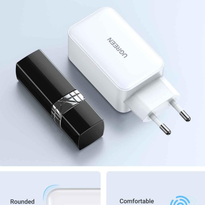 Ugreen UG15334CD244TK 65W 2c1a GaN Nexode chuẩn cắm EU chân tròn Màu Trắng Củ sạc nhanh 2 x USB-C + 1 x USB-A - HÀNG CHÍNH HÃNG