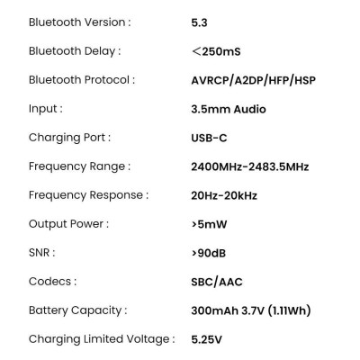 Ugreen UG90748CM596TK pin 15 tiếng xa 15M jack cắm Audio AUX 3.5mm Thiết bị nhận Bluetooth 5.3 hỗ trợ Kết nối cùng lúc 2 điện thoại - HÀNG CHÍNH HÃNG