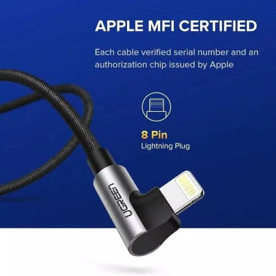 Ugreen UG60521US299TK 1m black usb 2.0a revolution lightning male elbow plug nickel-plated aluminum shell with braided net - HÀNG CHÍNH HÃNG