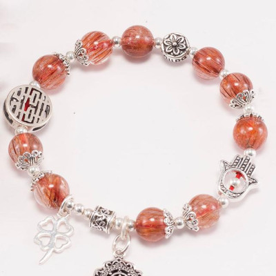 Vòng Tay Đá Thạch Anh Tóc Đỏ Đồng Trục Phối Charm Bạc (8mm) Ngọc Quý Gemstones