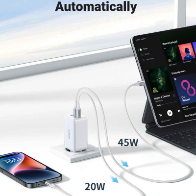 Ugreen UG15334CD244TK 65W 2c1a GaN Nexode chuẩn cắm EU chân tròn Màu Trắng Củ sạc nhanh 2 x USB-C + 1 x USB-A - HÀNG CHÍNH HÃNG