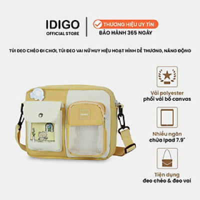 Túi đeo chéo nữ đi chơi, túi xách nữ đeo vai messenger kèm huy hiệu hoạt hình dễ thương IDIGO FF6 - 2017