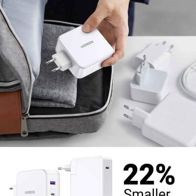 Ugreen UG15339CD289TK 140W 2c1a GaN Nexode kèm cáp USB-C dài 1.5M Bộ sạc nhanh 2 x USB-C + 1 x USB-A Màu Trắng - HÀNG CHÍNH HÃNG