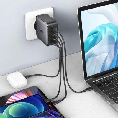 Ugreen UG15336CD226TK 100W Bộ sạc nhanh Nexode GaN 3 cổng USB Type-C + USB-A Màu Trắng chuẩn cắm US - HÀNG CHÍNH HÃNG