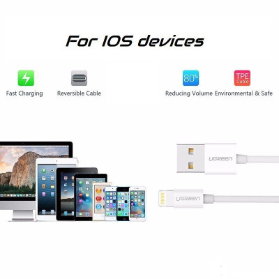 Ugreen UG80312US155TK 25CM màu trắng cáp Lightning ra Usb 0.25M có chíp MFI chính hãng - HÀNG CHÍNH HÃNG