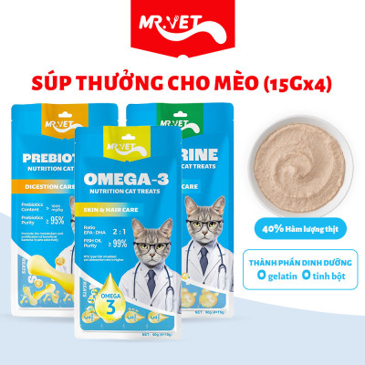 [Túi 4 Thanh] Súp Thưởng Cho Mèo Thức MR VET Túi 60g Dùng Cho Mọi Lứa Tuổi Thức Ăn Dinh Dưỡng Cho Mèo