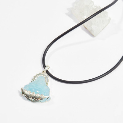 Dây chuyền phong thủy đá aquamarine phật di lặc 3cm mệnh thủy , mộc - Ngọc Quý Gemstones