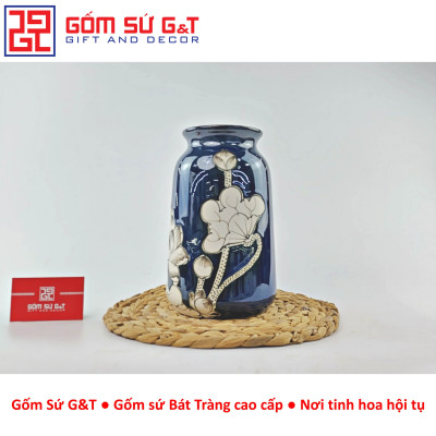 Lọ hoa men hỏa biến dáng đầm vẽ sen Gốm Sứ G&T