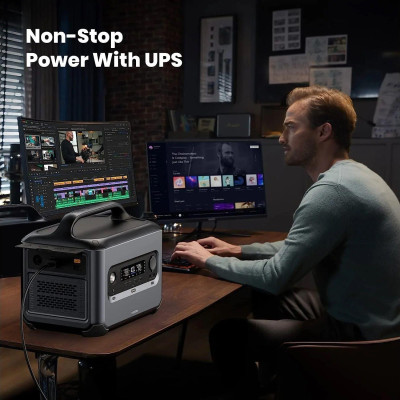 Ugreen UG15050GS600TK max 1200w ra 2c2a2dc + 220v EU x 2 LCD trạm sạc di động 600W pin rắn LFP BYD input solar - car - ac dùng app IOT - HÀNG CHÍNH HÃNG