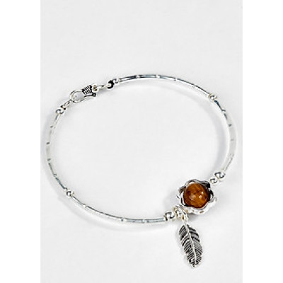 Vòng Bạc Hạt Đá Mắt Hổ Vàng Nâu Phối Charm Lá Ngọc Quý Gemstones