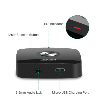 Ugreen UG40758CM105TK BT 5.0 màu Đen Bộ nhận âm thanh Bluetooth chuẩn 3.5mm hỗ trợ APTX - HÀNG CHÍNH HÃNG