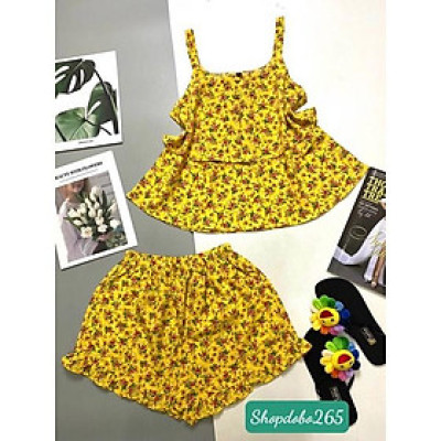 Bộ ngủ 2 dây,đồ bộ mặc nhà đùi tầng vải lụa BN 16 họa tiết hoa nhí siêu cưng size 45-57kg.