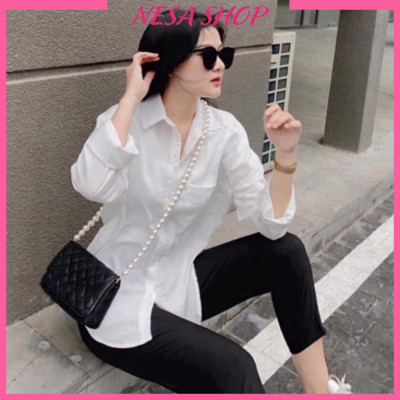 Áo sơ mi nữ form rộng dáng dài chất liệu Đũi mềm nhẹ thoáng mát, áo sơ mi  bigsize từ 40kg đến 95kg NeSa Shop