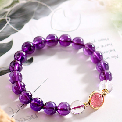 Vòng tay đá thạch anh tím phối thạch anh dâu mệnh hỏa, thổ - Ngọc Quý Gemstones