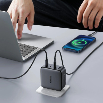 Ugreen UG40747CD226TK 100W EU PD3.0 GaN màu đen 3C + 1A sạc siêu nhanh 4 cổng 3 x usb type C và 1 x A chân cắm tròn - HÀNG CHÍNH HÃNG