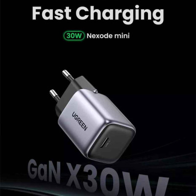 Ugreen UG90666CD319TK 30W Space Gray Bộ sạc nhanh Nexode GaN cổng USB-C chuẩn cắm EU - HÀNG CHÍNH HÃNG