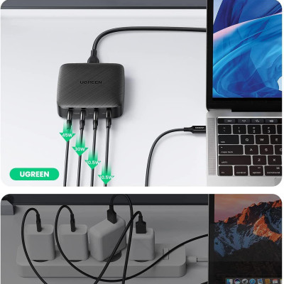 Ugreen UG70870CD226TK 100W Màu đen Bộ sạc nhanh điện thoại 3 cổng USB-C + 1 cổng USB -A hỗ trợ GaN chuẩn cắm nguồn EU - HÀNG CHÍNH HÃNG