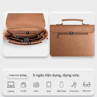 Túi Trita ( Thời trang nam nắp gập phối quai trên - Túi đeo chéo da RTN8 )