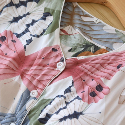 Bộ Đồ Pijama Nữ Mặc Nhà Ngắn Tay Azuno BN0609 Chất Liệu Cotton Lụa Có Lót Ngực Tiện Lợi Cho Mùa Hè