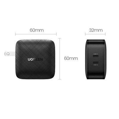 Ugreen UG70866CD216TK 66W 2c QC4.0 chuẩn cắm US Màu Đen Củ sạc nhanh 2 cổng USB type C - HÀNG CHÍNH HÃNG