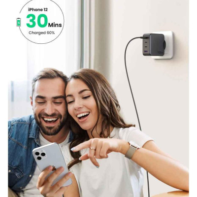 Ugreen UG15336CD226TK 100W Bộ sạc nhanh Nexode GaN 3 cổng USB Type-C + USB-A Màu Trắng chuẩn cắm US - HÀNG CHÍNH HÃNG