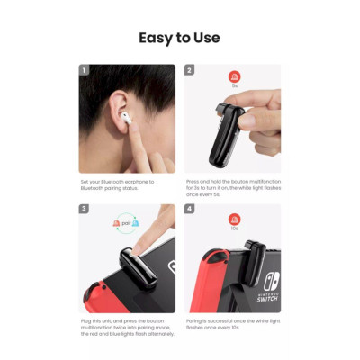 Ugreen UG80189CM324TK Bluetooth 5.0 10M 8 Hours Màu Đen Bộ phát BT Jack 3.5mm Audio hỗ trợ chuẩn APTX Low Latency cho Nintendo Switch - Lite - HÀNG CHÍNH HÃNG