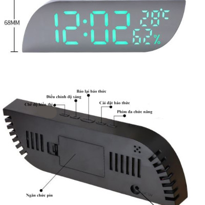 Đồng hồ LED Mặt Gương để bàn Nhiệt độ, Độ ẩm - L08