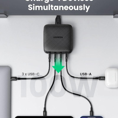 Ugreen UG70869CD226TK 100W 4port USB-C Màu đen Bộ sạc nhanh để bàn 4 cổng USB-C - HÀNG CHÍNH HÃNG