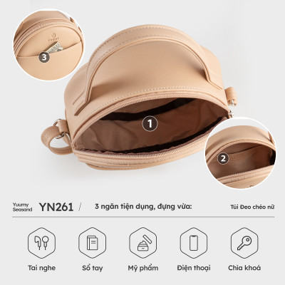 Túi Yuumy ( Thời trang nữ dáng tròn phối ngăn size 18 - Túi đeo chéo da Seasand YN261 )