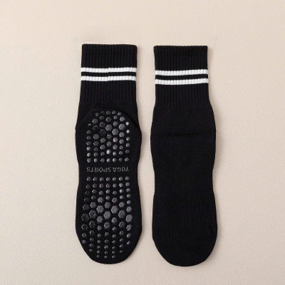 Tất / Vớ Chân Cao Cổ Nữ 16,9K Freesize Tập Yoga Pilates Len Co Giãn Đính Hạt Silicon Chống Trơn Trượt (Cao Cổ Kẻ Sọc)