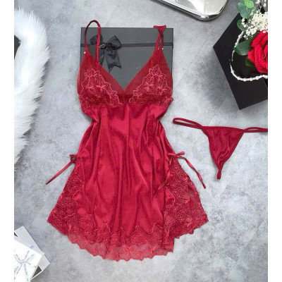 Váy Ngủ S417 Lụa Phi Viền Ren Lưới Hoa Không Mút Kèm Chip Đơn Giản