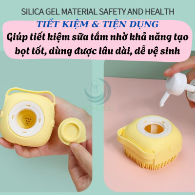 Bàn Chải Tắm Silicon 2 Trong 1 Tạo Bọt & Massage Toàn Thân-Bàn Chải Tắm Silicon Có Ngăn Chứa Sữa Tắm Thông Minh-Dụng Cụ Chà Lưng, Làm Sạch Cơ Thể Silicon Mềm Mại-Bàn Chải Tắm Cho Bé Và Người Lớn – Silicon Mềm, An Toàn