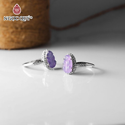 Nhẫn bạc đính phỉ thúy tử lan type A mệnh hỏa, mộc - Ngọc Quý Gemstones