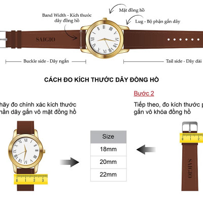 Dây Da Đồng Hồ Cao Cấp - Sang Trọng, Chất Liệu Da Bê EPSOM Nhập Khẩu Từ Pháp, Tiêu chuẩn Châu Âu, Mặt Lót Chống Thấm Mồ Hôi, Tích Hợp Lớp Gia Cố Chống Giãn Đặc Biệt và Chốt Thông Minh Mới Nhất - Hàng Chính Hãng SAIGIO