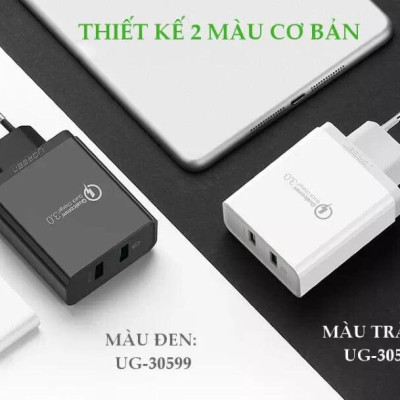 Ugreen UG30599CD132TK 30W màu Đen Củ sạc nhanh 2 cổng USB chuẩn QC 3.0 + 2.4A - HÀNG CHÍNH HÃNG